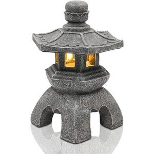 Solar Pagoda Lantern Garden Statue,Indoor/Outdoor Zen Asian Decor. Gray Finish